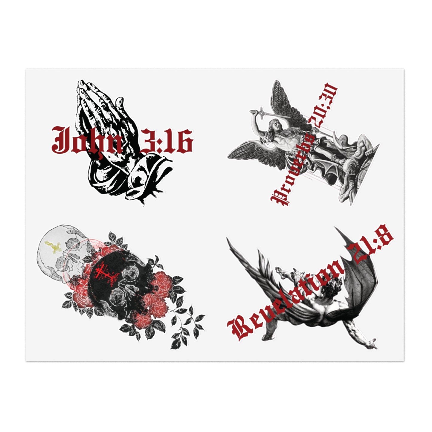 LARGE Sticker Bundle // JN 3:16/ REV 21:8/ PVB 20:30/ RUS Skull