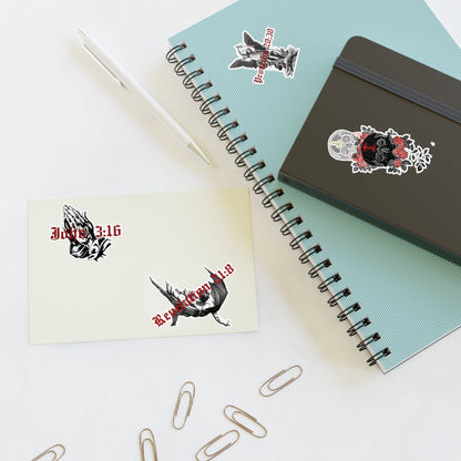 SMALL Sticker Bundle // JN 3:16/ REV 21:8/ PVB 20:30/ RUS Skull