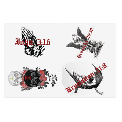 SMALL Sticker Bundle // JN 3:16/ REV 21:8/ PVB 20:30/ RUS Skull